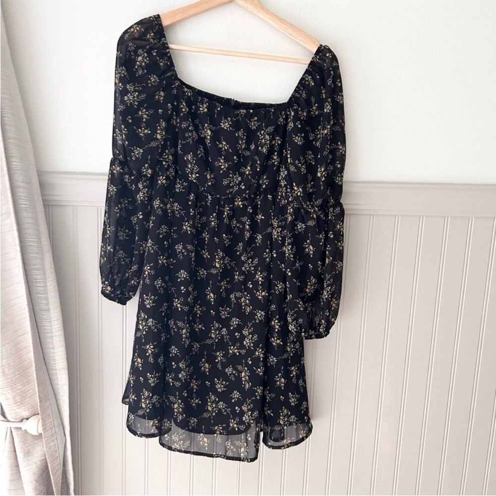 ⭐️ NEW Exlura Black Floral Long Sleeve Mini Dress size small - Picture 6 of 7